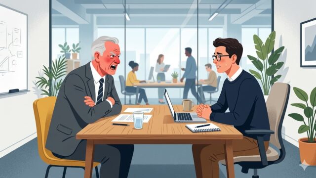 老害エンジニアとの商談イメージ